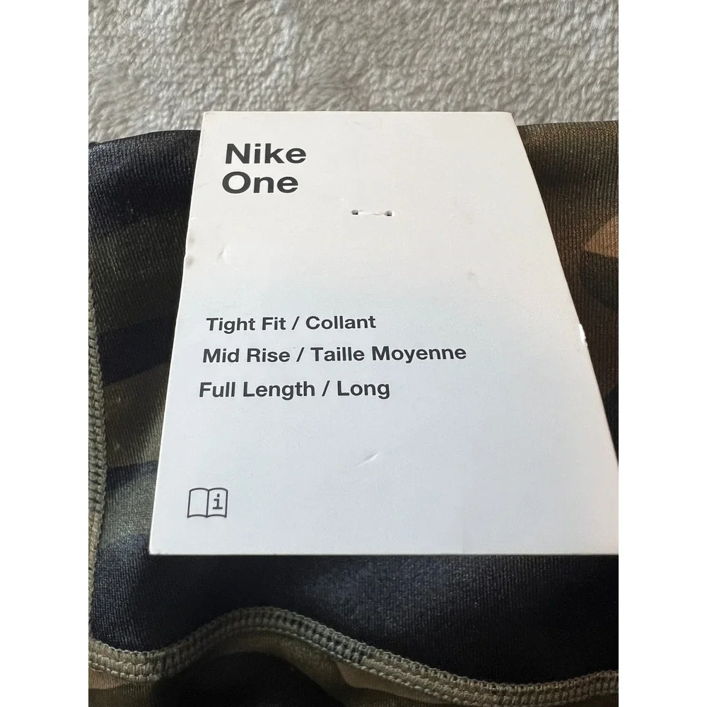Nike One Training Leggings Womens L Green Camo Mid Rise Tight Fit